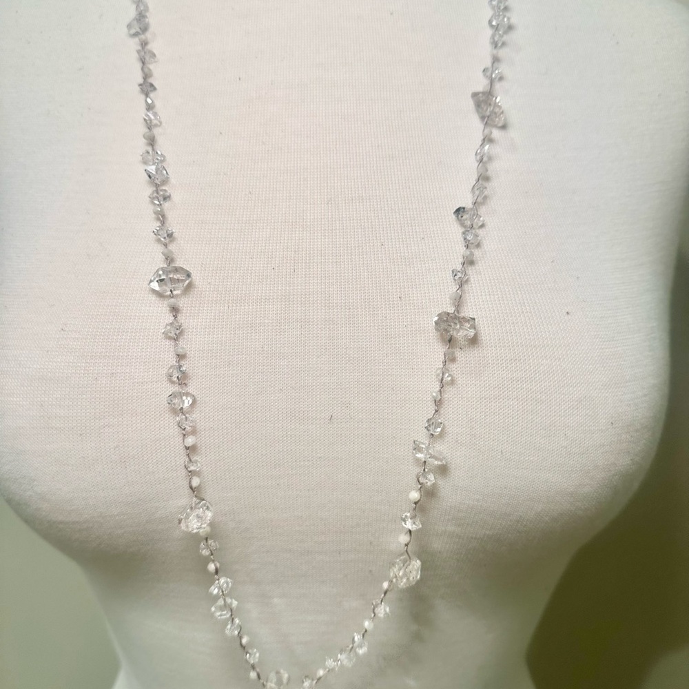 Raw Herkimer Diamond Quartz Bead Necklace - Picture 2 of 4